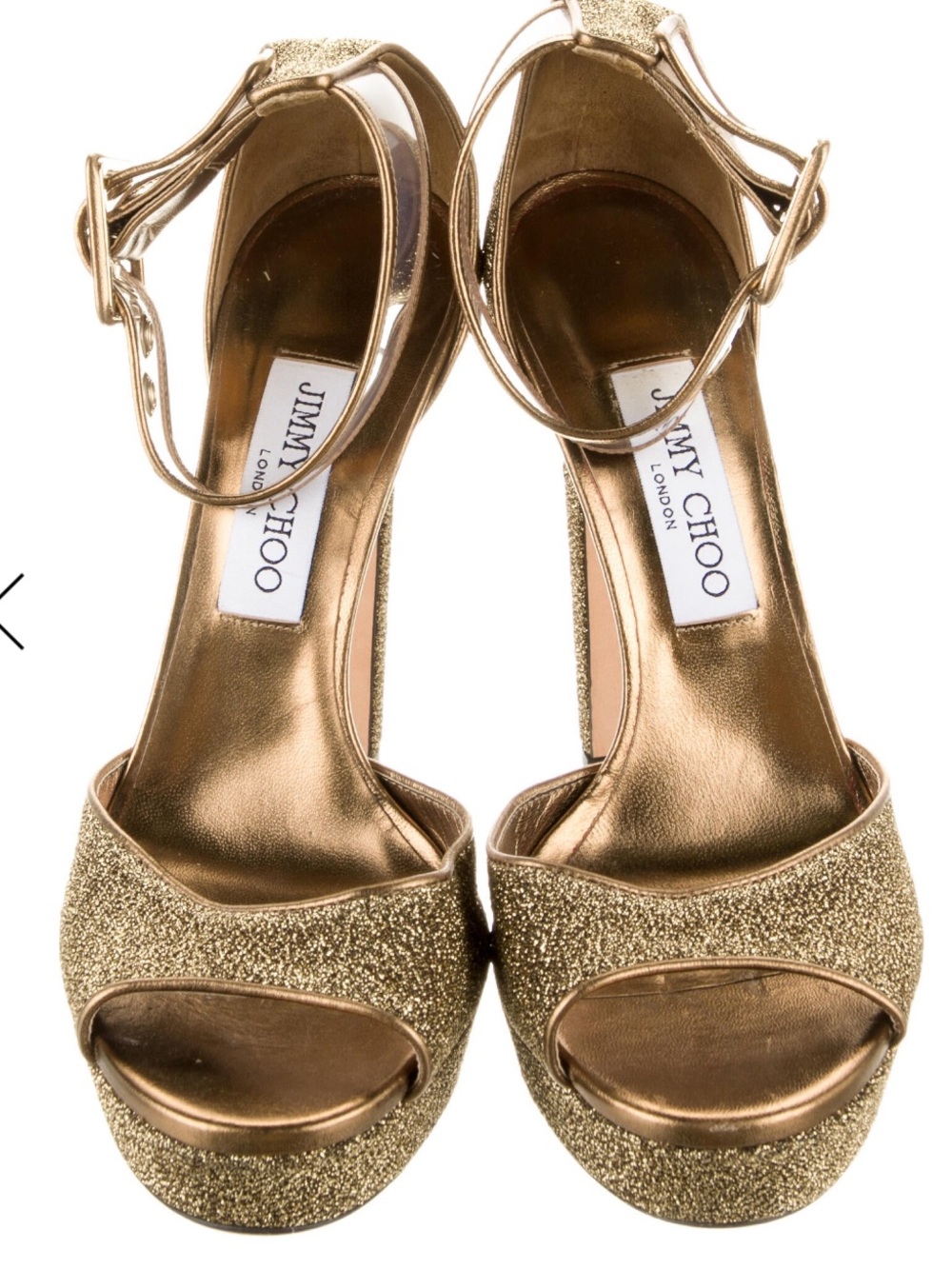 Jimmy Choo Gold Glitter Platform Ankle-Strap Heels - Picture 10 of 11